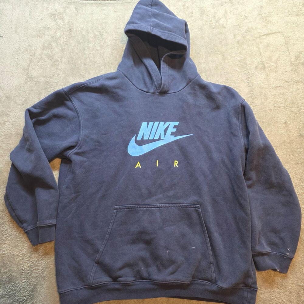 Nike Hoodie Teens XL Blue Fleece Pullover Nike Air Graphic Logo Sweatshirt